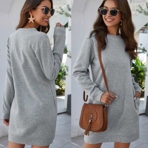 New Grey Sweatshirt  mini Dress with side pockets